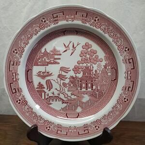 Spode Georgian " Willow" Dinner Plate Cranberry Pink Red 10.25"